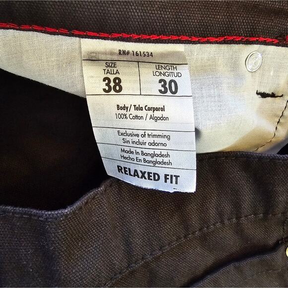 R Eddie Bauer Workwear Black Coal Canvas Jeans NWT Size 38 x 30 Stain Resistant - Picture 9 of 9